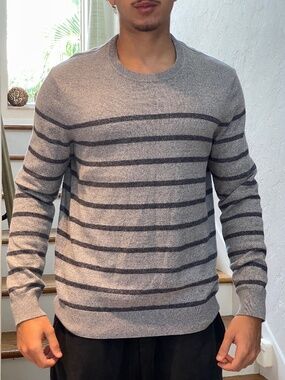 Banana Republic cotton cachmere knit blue and gray stripes sweater men L